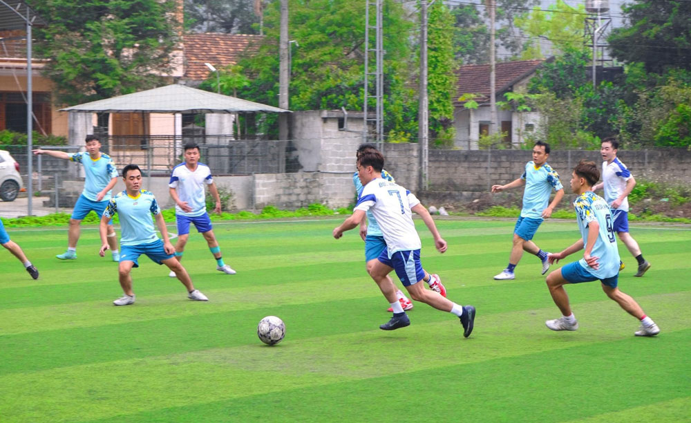 Đoàn viên thanh niên thị trấn Đình Cả (Võ Nhai) thi đấu bóng đá.