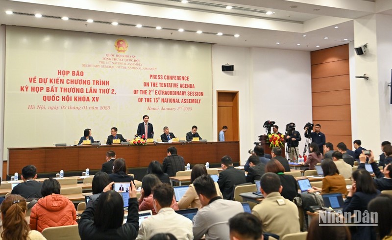 Quang cảnh họp báo về dự kiến chương trình Kỳ họp bất thường lần thứ 2, Quốc hội khóa XV.