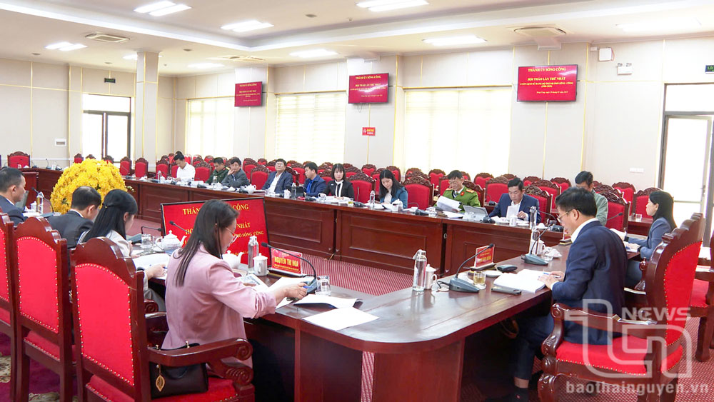 Các đại biểu nghiên cứu, tham góp ý kiến về Cuốn Lịch sử Đảng bộ TP. Sông Công.