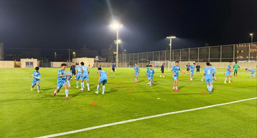 Các cầu thủ U23 Việt Nam bước vào buổi tập với sự quyết tâm cao. Ảnh: VFF