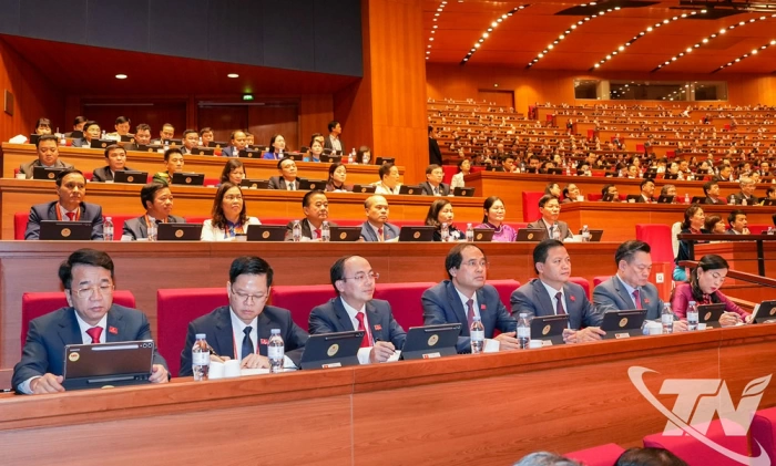 (Ảnh) Đoàn đại biểu Đảng bộ tỉnh Thái Nguyên tại phiên làm việc chiều 21-1 Đại hội XIV của Đảng