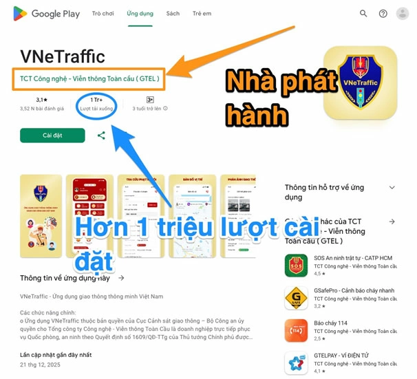 Kiểm tra thông tin của app vnEtraffic trước khi tải xuống.