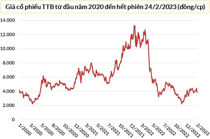 Giá cổ phiếu TTB của Công ty CP Tập đoàn Tiến bộ từ đầu năm 2020 tới nay.