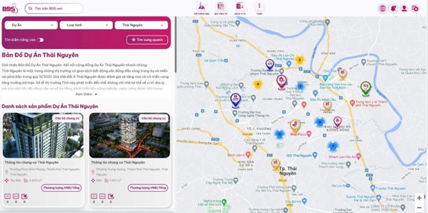 Hình: Bản đồ Bất động sản Thái Nguyên Trên BDS.NET