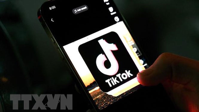 Biểu tượng TikTok trên màn hình điện thoại. (Ảnh: AFP/TTXVN)