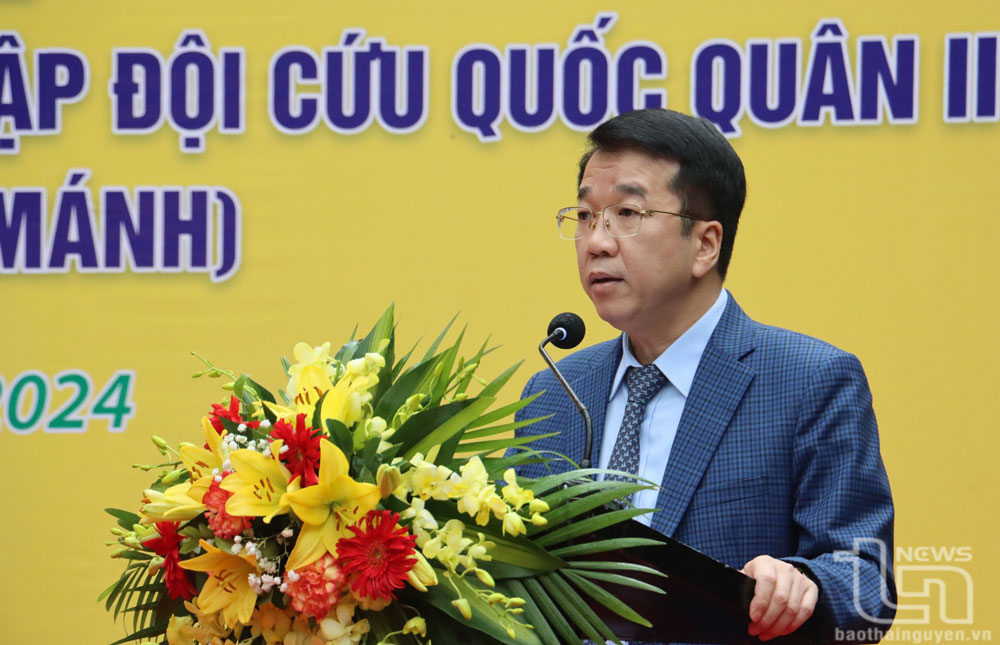 Đồng chí Phó Chủ tịch UBND tỉnh Nguyễn Thanh Bình phát biểu tại Lễ khởi công. Ảnh: Hữu Được (Võ Nhai)