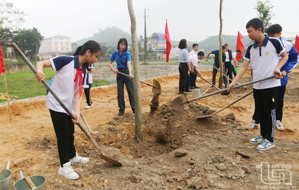 Học sinh huyện Phú Lương hưởng ứng Tết trồng cây đời đời nhớ ơn Bác Hồ.