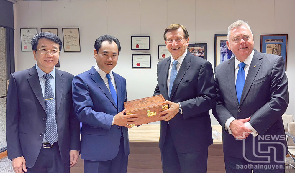 Mr. Trinh Viet Hung presents a souvenir gift to the representative of the New South Wales government.