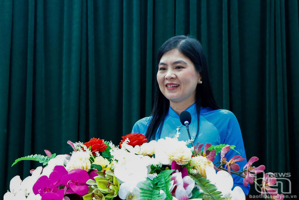 Bà Phạm Thị Thu Thủy, Chủ tịch Hội Liên hiệp Phụ nữ tỉnh Thái Nguyên.