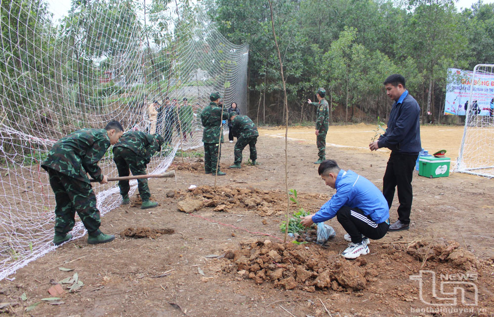 Trồng cây xanh tại khu vực Nhà văn hóa xóm Tân Thành, xã Cao Ngạn (TP. Thái Nguyên).