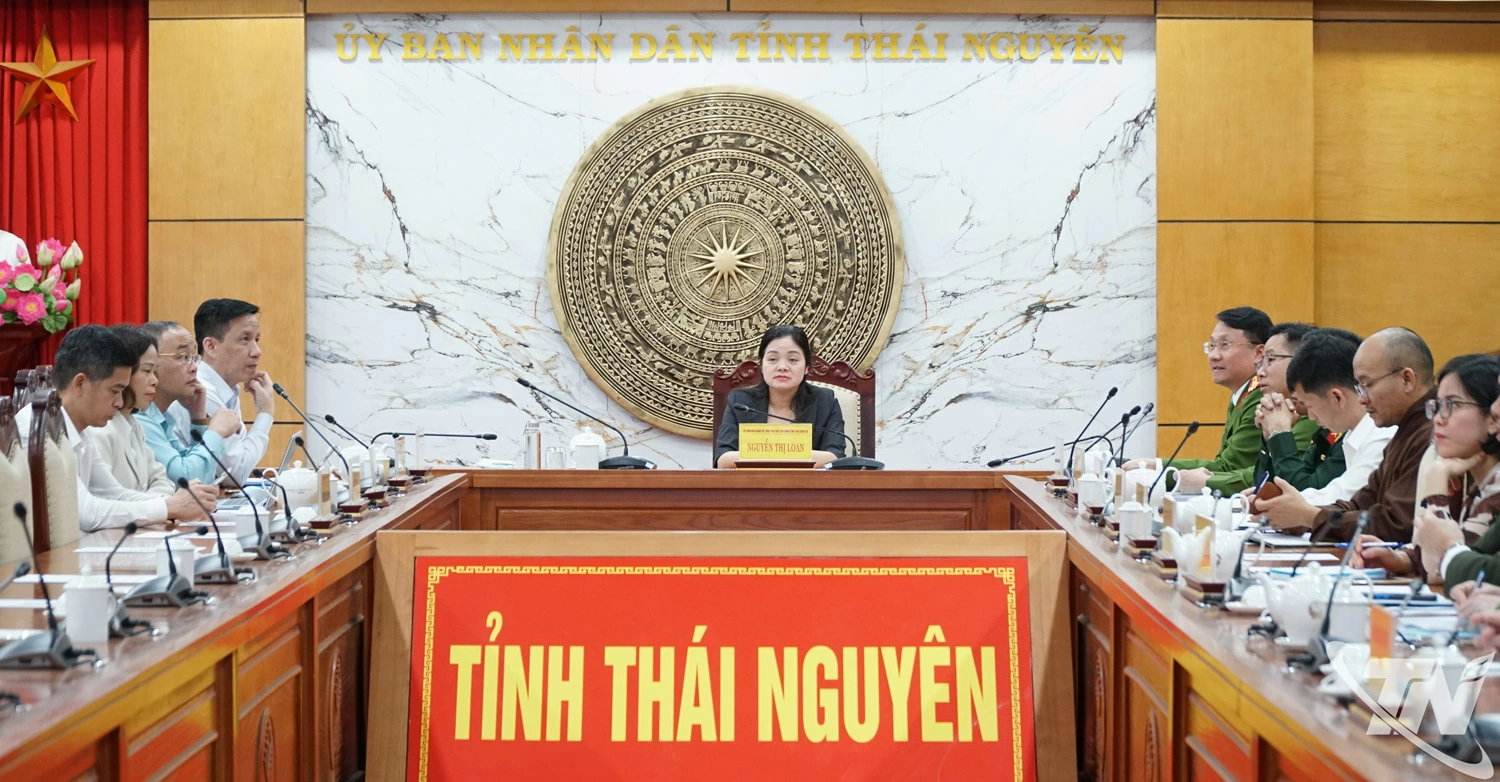 Đồng chí Nguyễn Thị Loan, Phó Chủ tịch UBND tỉnh dự Hội nghị tại điểm cầu Thái Nguyên.