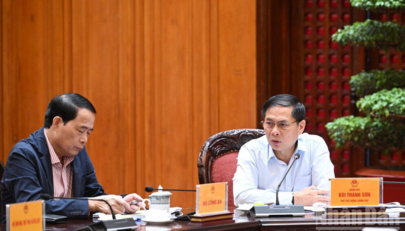 Phó Thủ tướng Bùi Thanh Sơn phát biểu ý kiến tại cuộc làm việc. (Ảnh: Trần Hải)