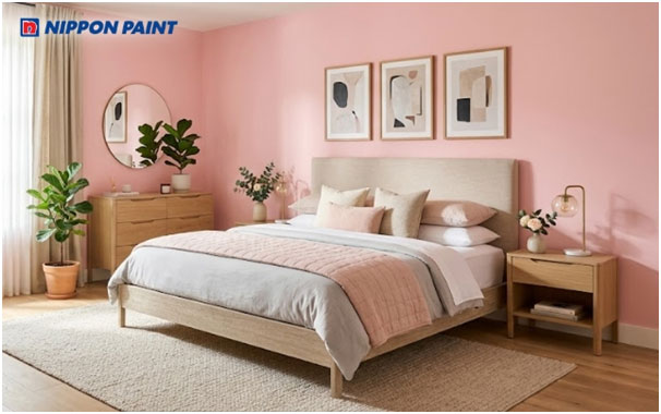 Gam hồng dịu nhẹ giúp phòng ngủ thêm ấm áp và thư giãn.
