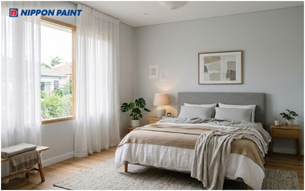 Gam xám trắng tạo cảm giác nhẹ nhàng, mang lại không gian nghỉ ngơi thư thái.