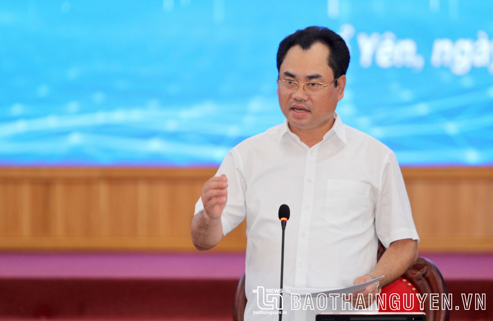 Đồng chí Chủ tịch UBND tỉnh Trịnh Việt Hùng phát biểu tại Hội nghị.