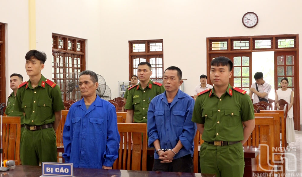 Các bị cáo Đỗ Văn Hai và Trần Văn Nam tại phiên tòa.