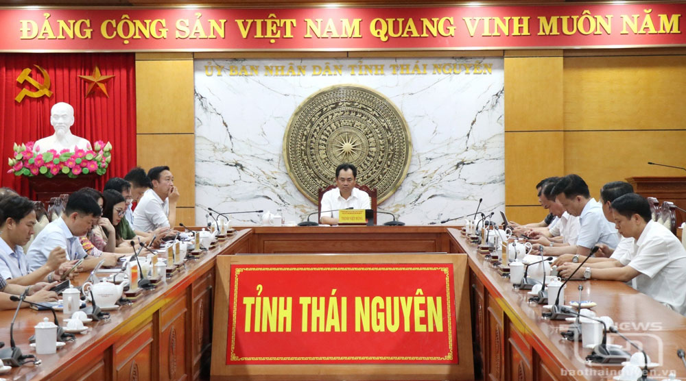 Đồng chí Trịnh Việt Hùng, Ủy viên dự khuyết Trung ương Đảng, Phó Bí thư Tỉnh ủy, Chủ tịch UBND tỉnh và các đại biểu tại điểm cầu tỉnh Thái Nguyên.