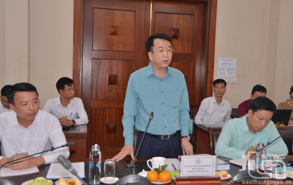 Đồng chí Nguyễn Thanh Bình, Phó Chủ tịch UBND tỉnh Thái Nguyên, phát biểu tại Hội nghị.
