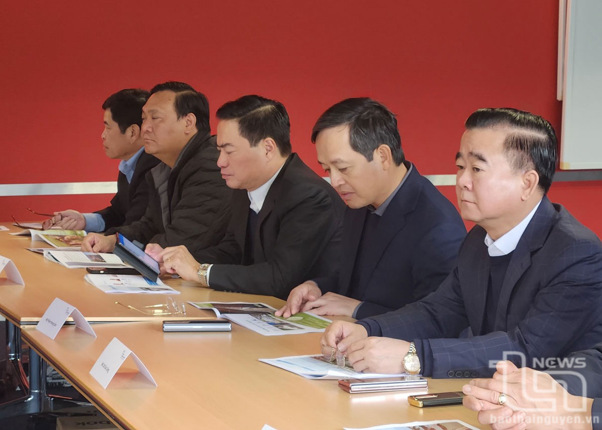 회의에 참석하는 팜 황 선(Phạm Hoàng Sơn)타이응우옌성 당위원회 상임 부서기와 실무단원