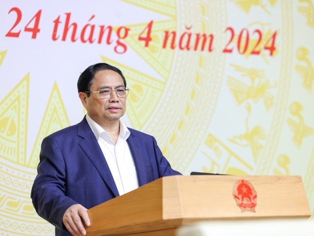 Prime Minister Pham Minh Chinh speaks at the eighth meeting of the National Committee for Digital Transformation on April 24. (Photo: VNA)