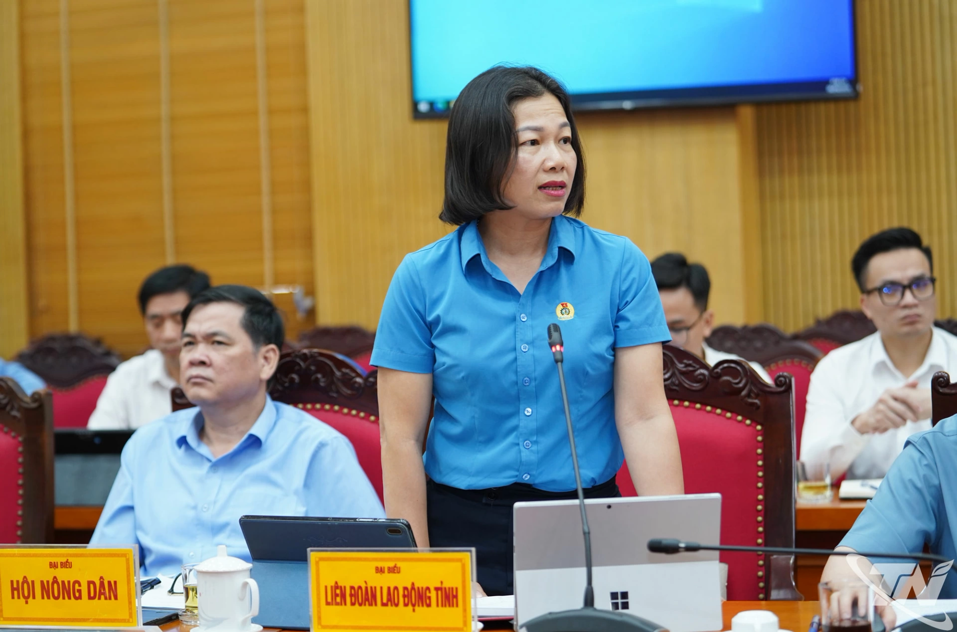 Lãnh đạo Liên đoàn Lao động tỉnh phát biểu tại Hội nghị.