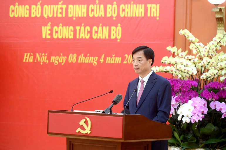 Đồng chí Nguyễn Duy Ngọc, Ủy viên Bộ Chính trị, Bí thư Trung ương Đảng, Trưởng ban Tổ chức Trung ương phát biểu tại hội nghị.