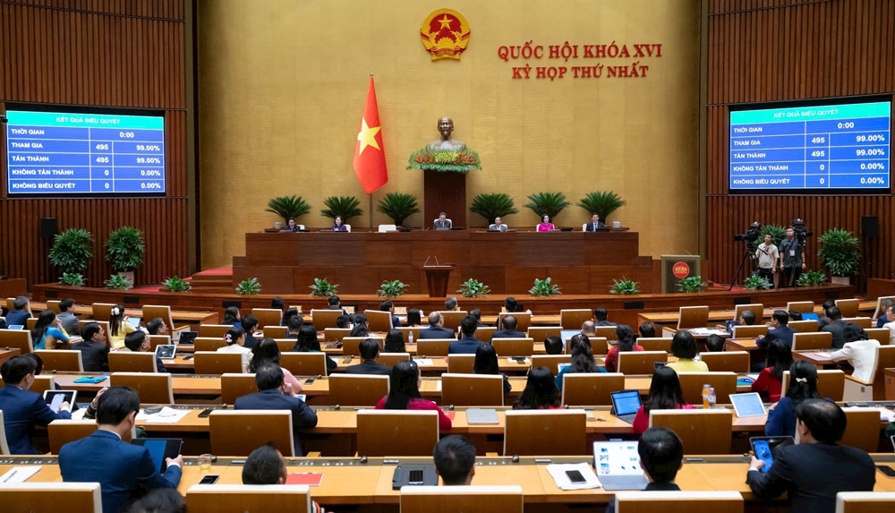 Quang cảnh phiên làm việc sáng 7-4 của kỳ họp thứ nhất Quốc hội khóa XVI. Ảnh: media.quochoi.vn