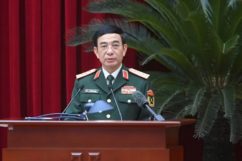 Đại tướng Phan Văn Giang phát biểu tiếp thu ý kiến chỉ đạo, giao nhiệm vụ. (Ảnh: ĐĂNG KHOA)