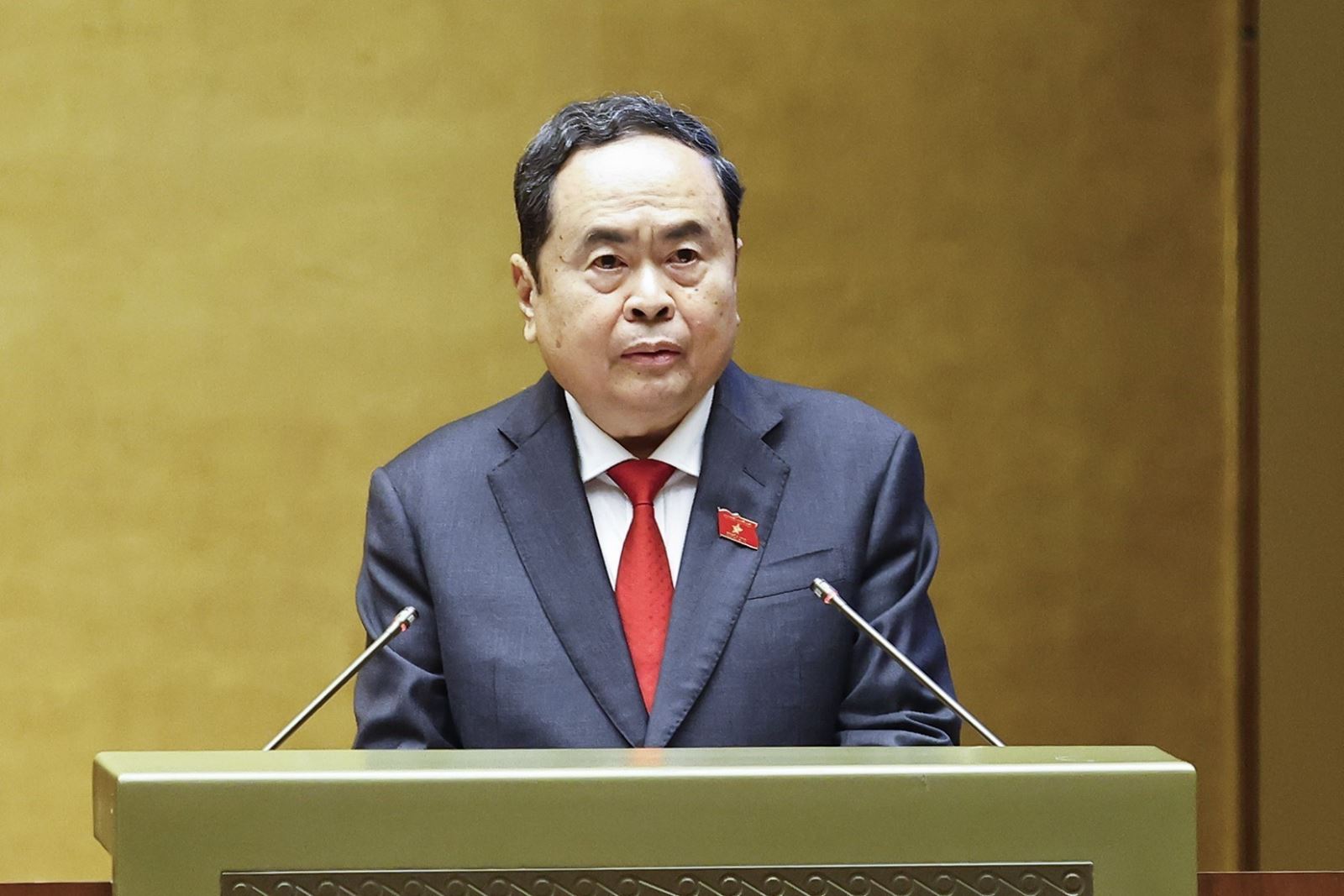 Đồng chí Trần Thanh Mẫn, Chủ tịch Quốc hội khóa XV phát biểu khai mạc Kỳ họp thứ Nhất, Quốc hội khóa XVI. Ảnh: Doãn Tấn/TTXVN