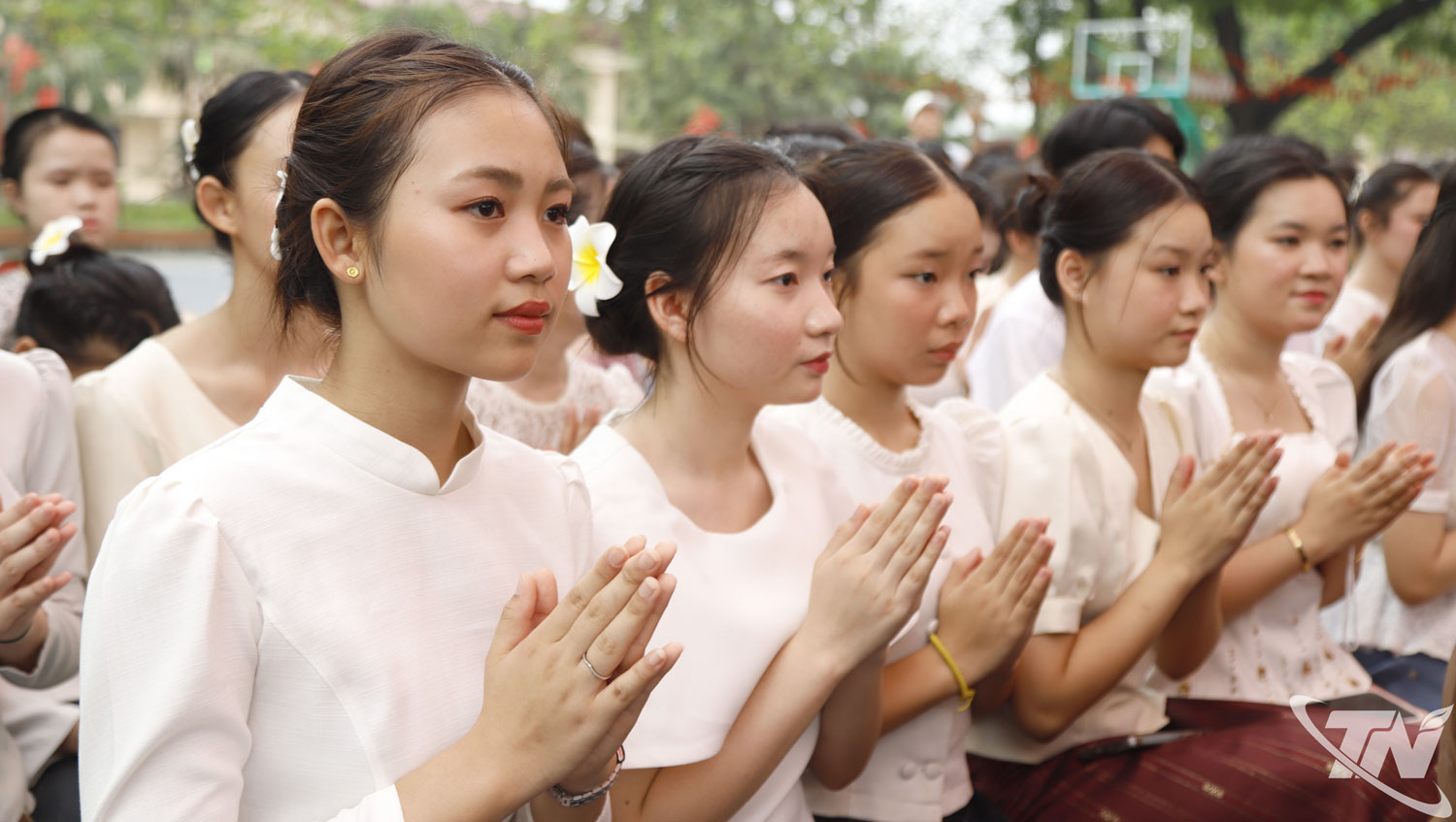 Lao students celebrate the traditional Bunpimay New Year at the College of Culture (Ministry of Public Security).