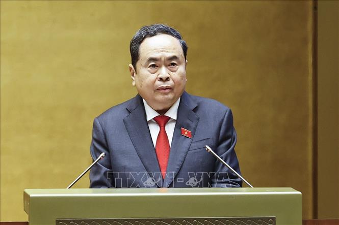 Đồng chí Trần Thanh Mẫn, Chủ tịch Quốc hội khóa XV phát biểu khai mạc Kỳ họp thứ Nhất, Quốc hội khóa XVI. Ảnh: Doãn Tấn/TTXVN