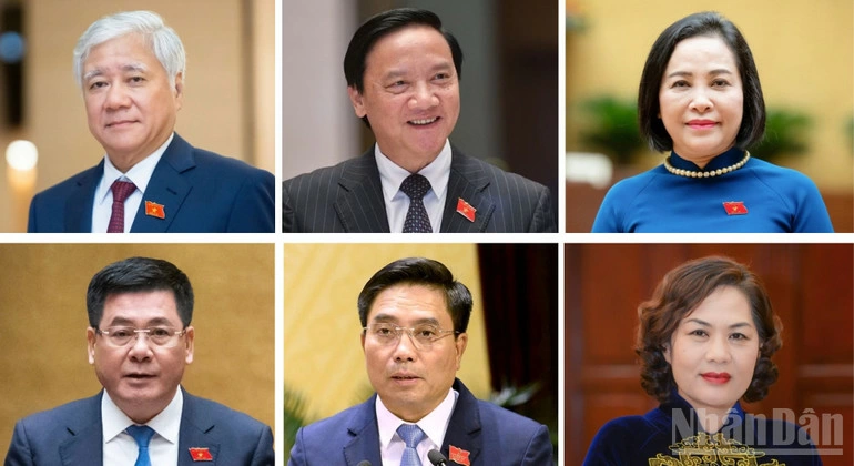 Quốc hội thông qua Nghị quyết bầu Phó Chủ tịch Quốc hội khóa XVI gồm các đồng chí (từ trái qua phải): Đỗ Văn Chiến, Nguyễn Khắc Định, Nguyễn Thị Thanh (hàng trên), Nguyễn Hồng Diên, Nguyễn Doãn Anh, Nguyễn Thị Hồng (hàng dưới).