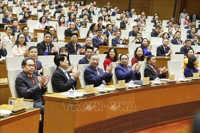 Tổng Bí thư Tô Lâm cùng các đồng chí lãnh đạo, nguyên lãnh đạo Đảng, Nhà nước và đại biểu Quốc hội dự khai mạc Kỳ họp thứ Nhất, Quốc hội khóa XVI. Ảnh: Doãn Tấn/TTXVN