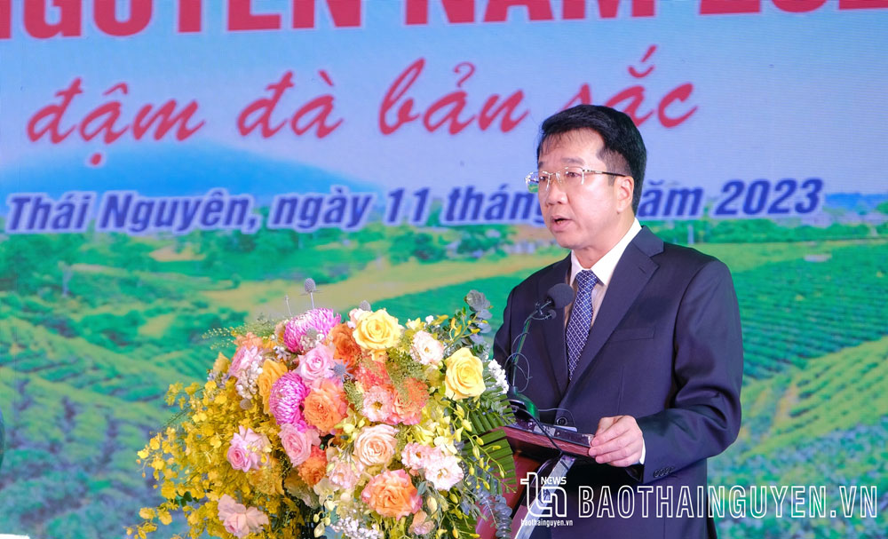 Đồng chí Phó Chủ tịch UBND tỉnh Nguyễn Thanh Bình phát biểu khai mạc Mùa du lịch Thái Nguyên năm 2023.
