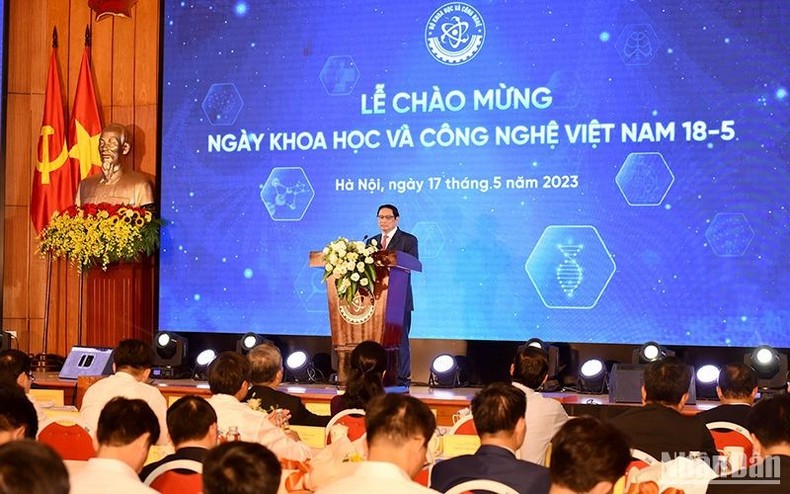 Thủ tướng Phạm Minh Chính dự lễ chào mừng Ngày Khoa học và Công nghệ Việt Nam tại Bộ Khoa học và Công nghệ. 