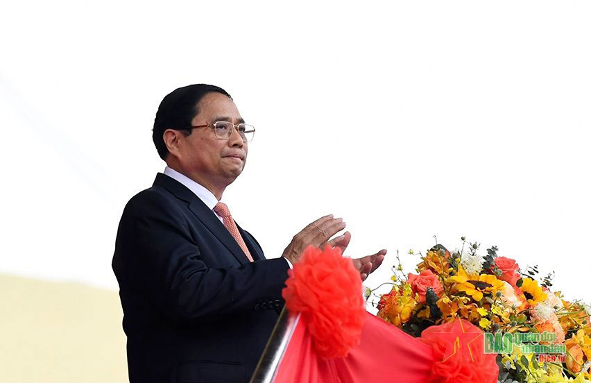 Thủ tướng Chính phủ Phạm Minh Chính đọc diễn văn tại buổi Lễ. Ảnh qdnd.vn