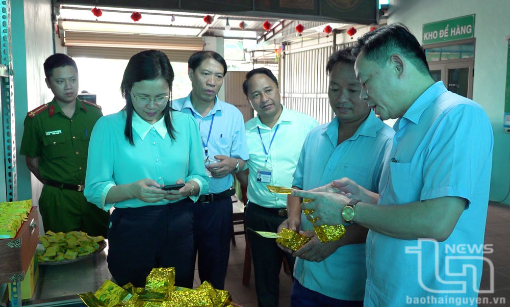 Đoàn liên ngành của tỉnh kiểm tra công tác vệ sinh, an toàn thực phẩm tại Hợp tác xã trà Cao Sơn, xã Bình Sơn.