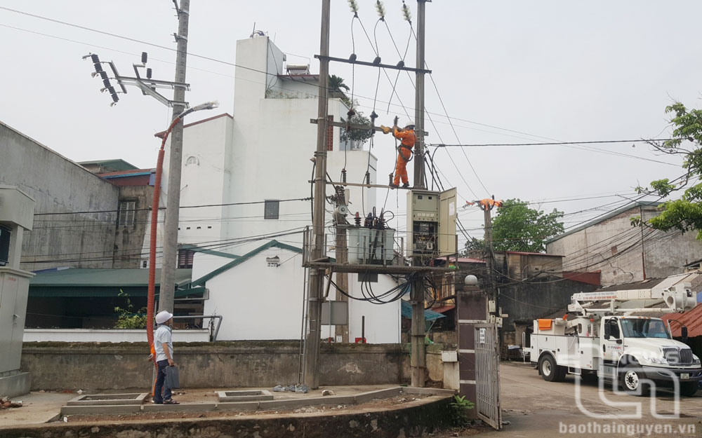Công nhân Điện lực TP. Thái Nguyên thường xuyên kiểm tra nhằm kịp thời phát hiện, khắc phục các sự cố lưới điện.