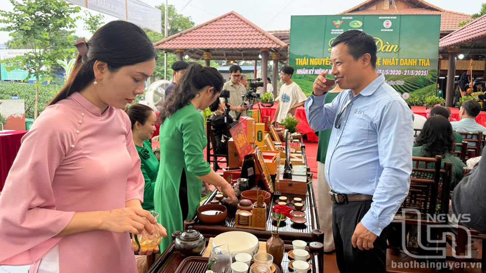 Đại biểu thưởng trà tại diễn đàn.