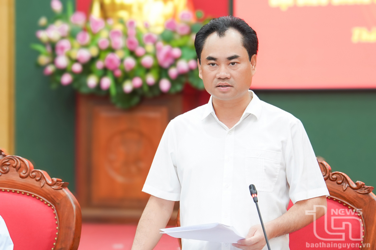 Đồng chí Bí thư Tỉnh ủy Thái Nguyên Trịnh Việt Hùng phát biểu tại Hội nghị.