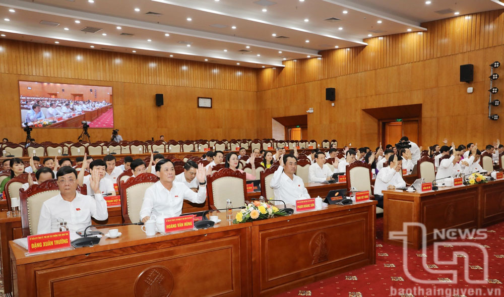 Các đại biểu HĐND tỉnh biểu quyết thông qua các dự thảo nghị quyết tại Kỳ họp.