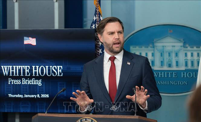Phó Tổng thống Mỹ JD Vance phát biểu tại cuộc họp báo ở Nhà Trắng, Washington, D.C. Ảnh: THX/TTXVN
