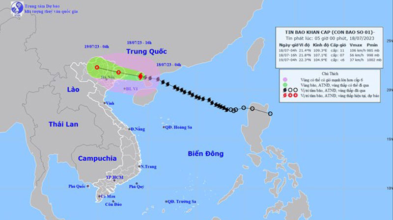 Vị trí và đường đi của cơn bão số 1. (Nguồn: Trung tâm Dự báo Khí tượng Thủy văn Quốc gia)