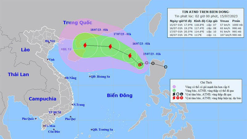 Vị trí và hướng di chuyển của áp thấp nhiệt đới. (Nguồn: nchmf.gov.vn)