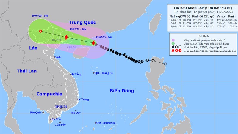 Vị trí và hướng di chuyển của bão số 1. (Nguồn: nchmf.gov.vn)