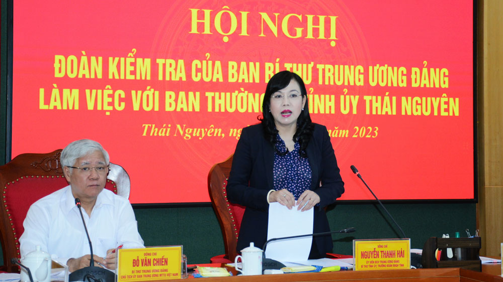 Đồng chí Nguyễn Thanh Hải, Ủy viên Trung ương Đảng, Bí thư Tỉnh ủy, Trưởng Đoàn đại biểu Quốc hội tỉnh phát hiểu tại Hội nghị.