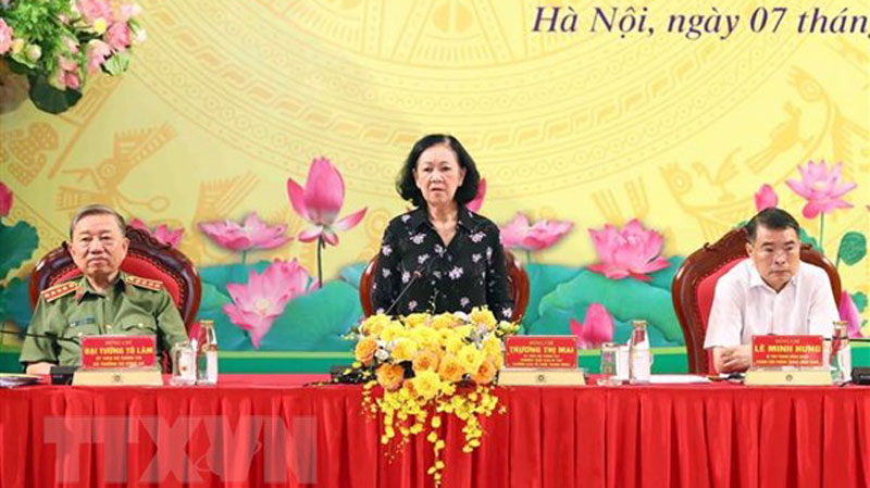 Ủy viên Bộ Chính trị, Thường trực Ban Bí thư, Trưởng Ban Tổ chức Trung ương Trương Thị Mai phát biểu chỉ đạo. (Ảnh: Phạm Kiên/TTXVN)