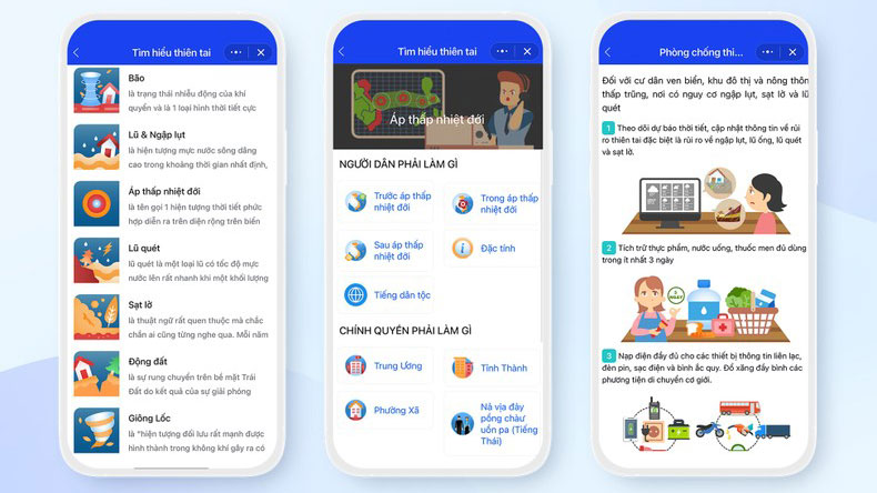 Mini app được đầu tư nội dung, hình ảnh để người dân tiếp cận và ghi nhớ các kỹ năng quan trọng khi chủ động phòng, chống thiên tai.