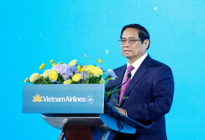 Prime Minister Pham Minh Chinh speaks at the ceremony. (Photo: VNA)