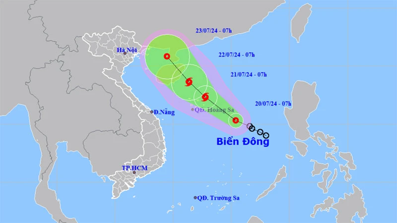 Vị trí và hướng di chuyển của áp thấp nhiệt đới. (Nguồn: nchmf.gov.vn)